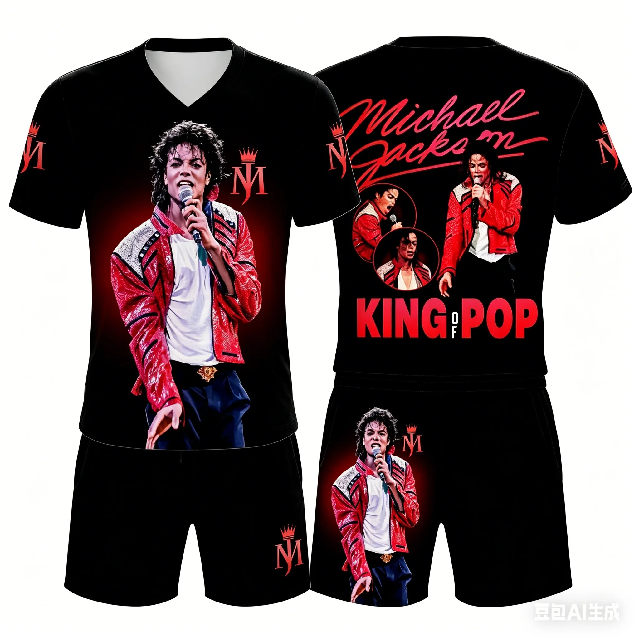

2026 New Summer Michael Jackson Thriller Themed 2PCS Set Breathable Short Sleeve T-Shirt + Drawstring Casual Shorts