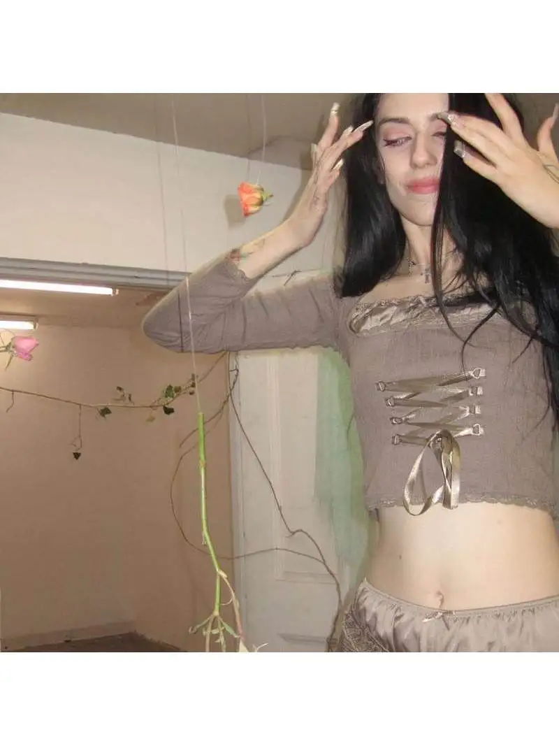 Printemps femmes Slimfit Vintage croix t-shirt nouveau Faion vêtements Long Sve col carré Ciwalk Sle autre tissu 00%