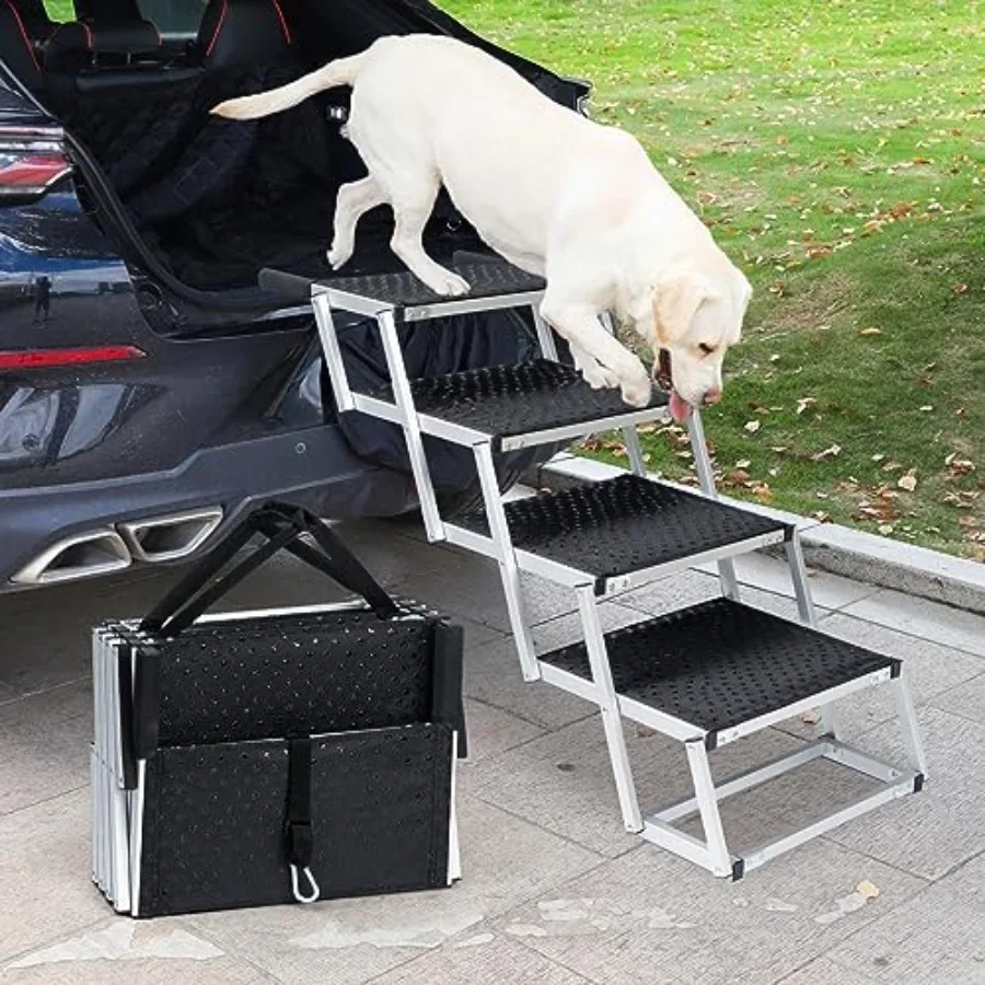 

Dog Stairs for Car 4 Steps Suitable for Car Trunk Heights 23-26 Inches Collapsible Aluminum Pet Steps for Large Dogs Telescopin
