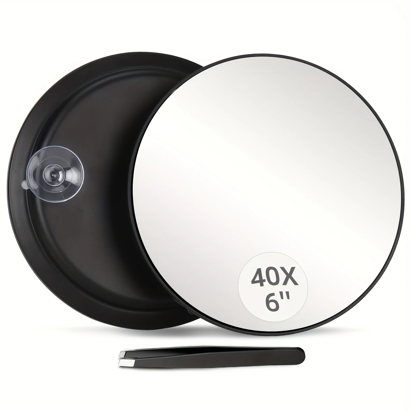 One-Piece Package: 6inch Circular Magnifying Mirrors, 10/40X Magnification with Three Suction Cups and Tweezers Set, Portable Wall-Mounted Makeup Mirror, Suitable for Makeup, Shaving, and Skincare, Includes Tweezers, a Must-Have for Travel and Business Trips, a Beauty Essential |   Modern Magnifying Glass | Gifts for Mothers, Girls, Women, and Men.