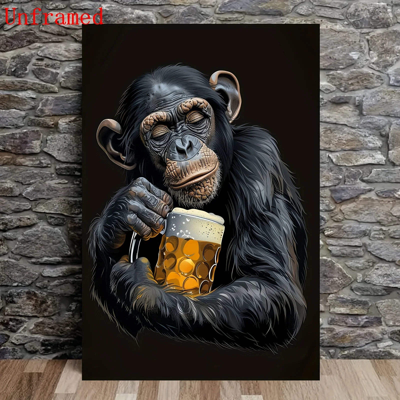 2D Flat, 1pc Frameless Bonobo & Chimpanzee Beer Art Print - Realistic Suitable for Bars, Clubs, Cafes Wall Decor - Vibrant Ch