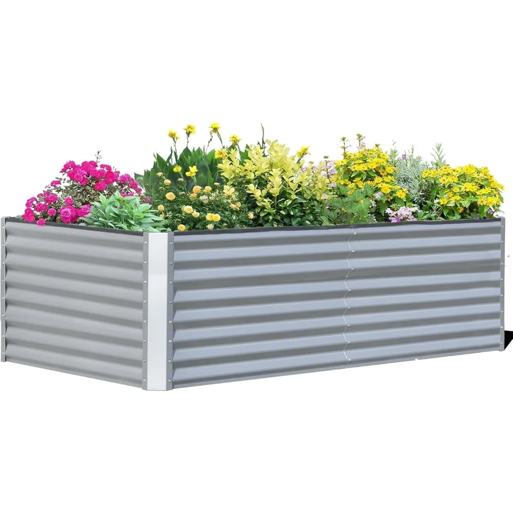 Galvanized Raised Garden Bed, Outdoor Planter Garden Boxes Large Metal Planter Box for Gardening Vegetables Fruits FlowersSilver