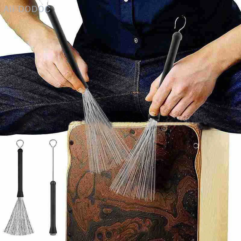 Newly Metal Wire Drum Brushes Cleaning Tool Portable Jazz Musical Retractable Sticks Drum Brushes