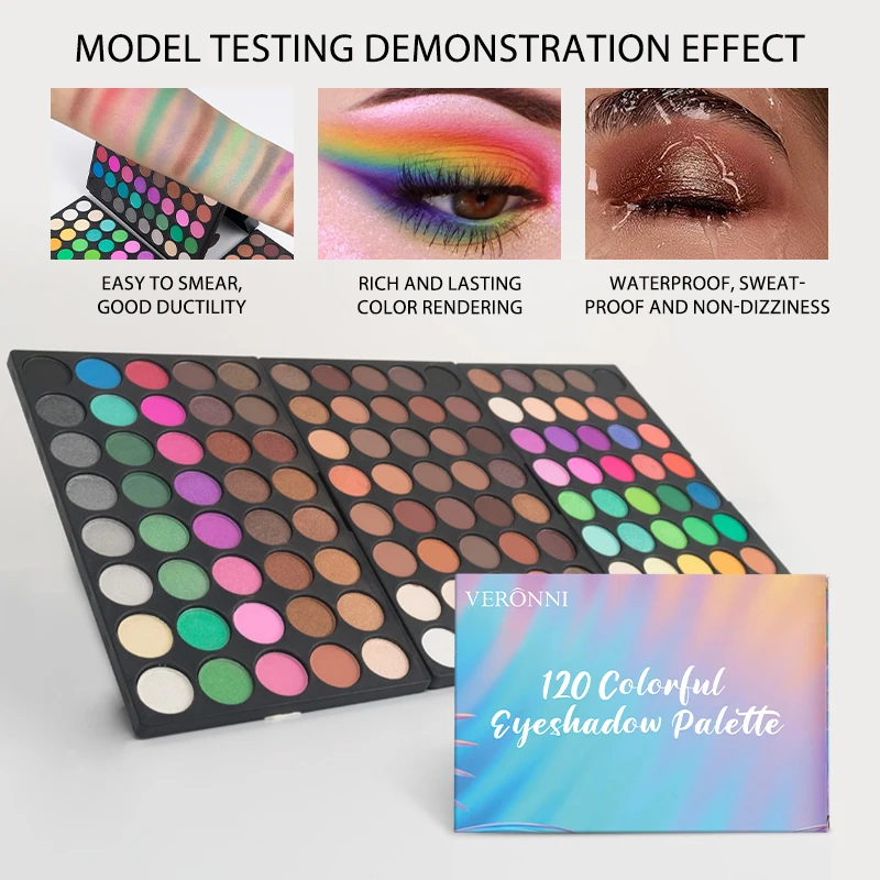 120 Colors 3-Layer Eyeshadow Palette, All-in-One Matte & Shimmer Makeup Kit, Long-Lasting Highly Pigmented Cosmetic Gift gallery 4