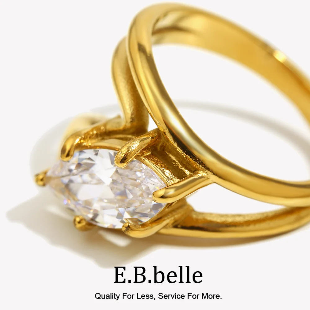 E.B.belle Stainless Steel Elegent Layer Horse Eyes Ring 18K Gold Plated Charm Tarnish Free For Women's Gift Birthday Party