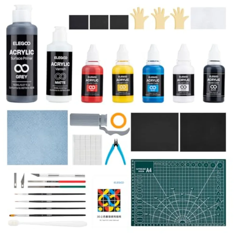 

ELEGOO 3D Paint Kit Multifunctional 3D Printing Models Painting Kit All-in-One Miniatures Coloring Kit for 3D Printing Enthusia