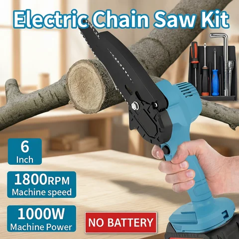 4/6 Inch Cordless Chainsaw Rechargeable Woodworking Garden Pruning Saw Wood Cutter Saws Power Tool for Makita Battery(NO Battery