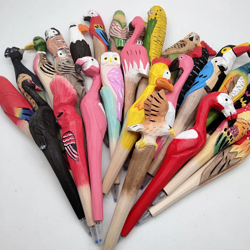 Cartoon creative gift stationery lovely wood carving pen 0.5m animal pen art neutral pen wood craft pen