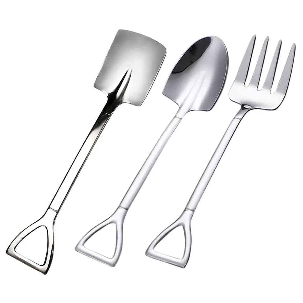 

1 Set Of Stainless Steel Dessert Spoon Fork Fruit Utensils Tableware Ice Cream Watermelon Scoop Lunch Travel