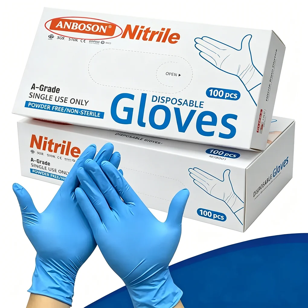 

100 pieces of pure nitrile gloves, free of latex and powder, for beauty massage and cleaning (blue/black)