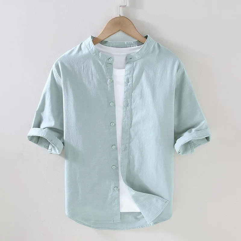 

Japanese Linen Shirt Men's Short Sleeve Casual Shirt Comfortable Breathable Cotton Linen Blend Shirt for Spring Summer