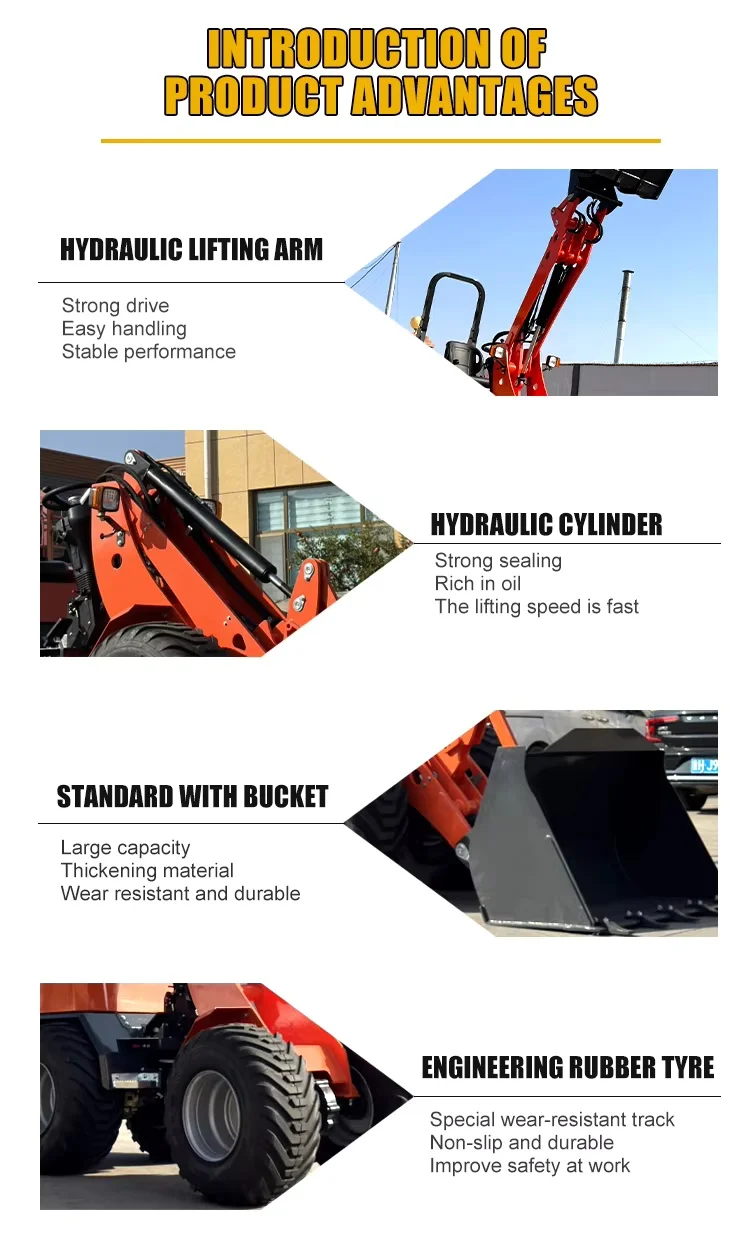 Maßgefertigter Mini-Radlader Kompakter Frontlader Hydraulische Erdbewegungsmaschine CE EPA für Landwirtschaft und Garten – Detail 5