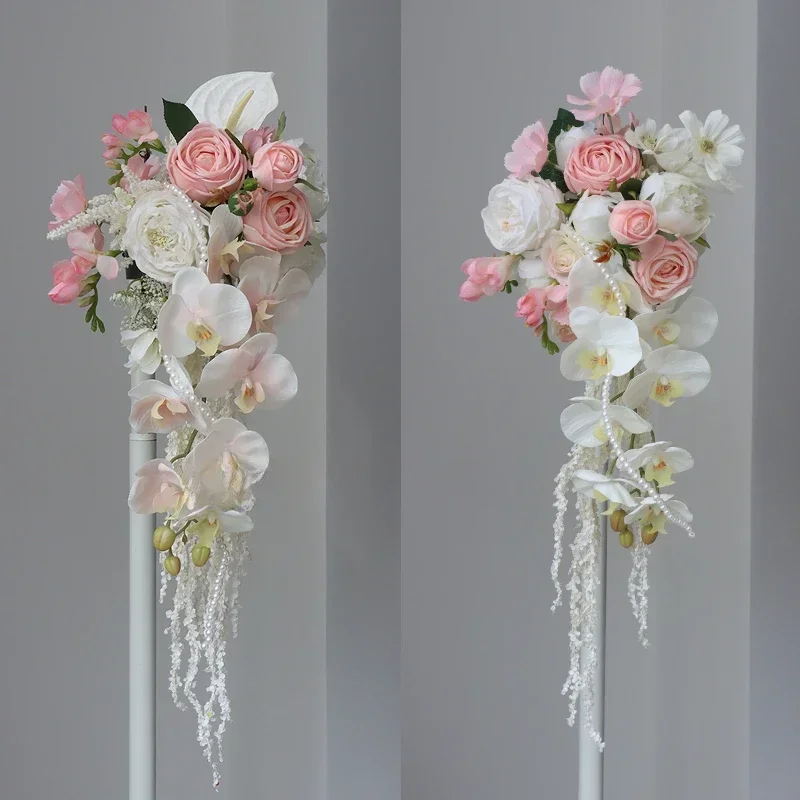 

Towoo sweet pink high-end bridal wedding waterfall holding bouquet simulation flower knot wedding dress photography