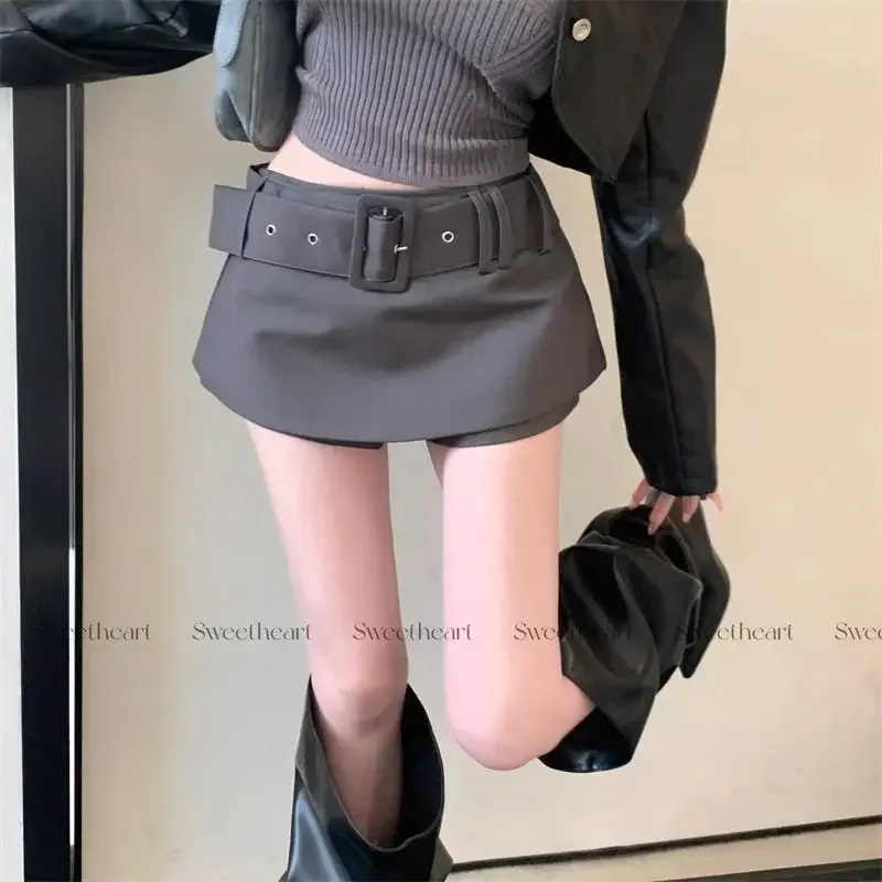 Y2K Spice Girl minirok met hoge taille voor dames, sexy grijs anti-licht ontwerp, korte rok, trendy retro mode, met riem