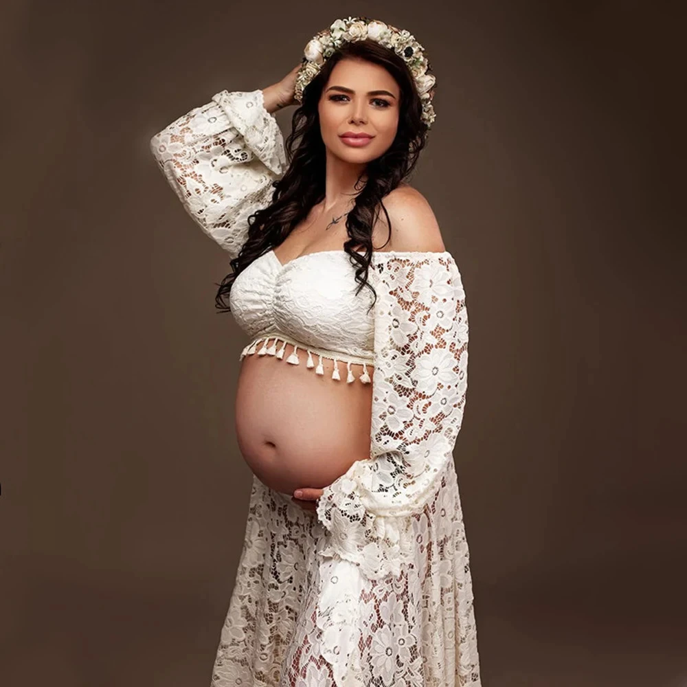 Elegant Maternity Dresses ถ่ายภาพปัก Tulle ชุดสําหรับการถ่ายภาพการตั้งครรภ์ Baby Shower งานแต่งงานฤดูร้อนชุด
