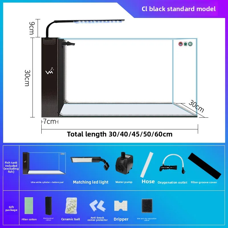 

Living Room Fish Tank Side Filter Desktop Home Ultra-white Glass Self-circulation Ecological Lazy Aquarium