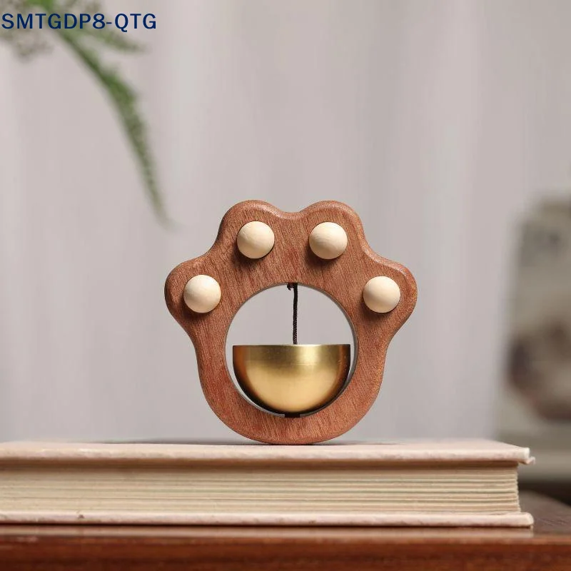 Hot Cat Claw Cartoon Doorbell Door Opening Reminder Wind Chime Japanese Style Solid Wood Magnetic Copper Bell Home Decoration