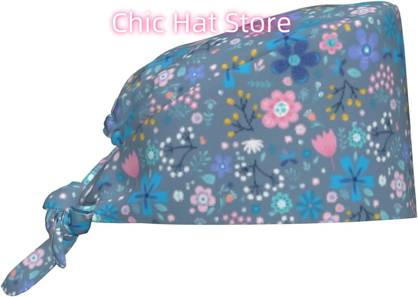 

Cute Colorful Flower Working Cap with Sweatband Scrub Hats Headgear for Women/Men