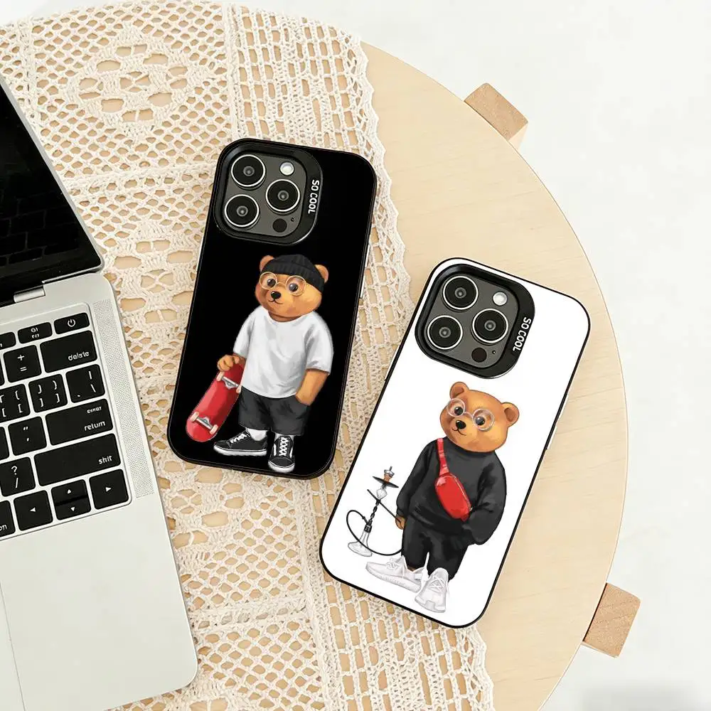Funda para teléfono Cool Baron Filou Bear-R para iPhone 17, 16, 15, 14, 13, 12, 11 Plus, Pro Max, XS, color morado y plateado.
