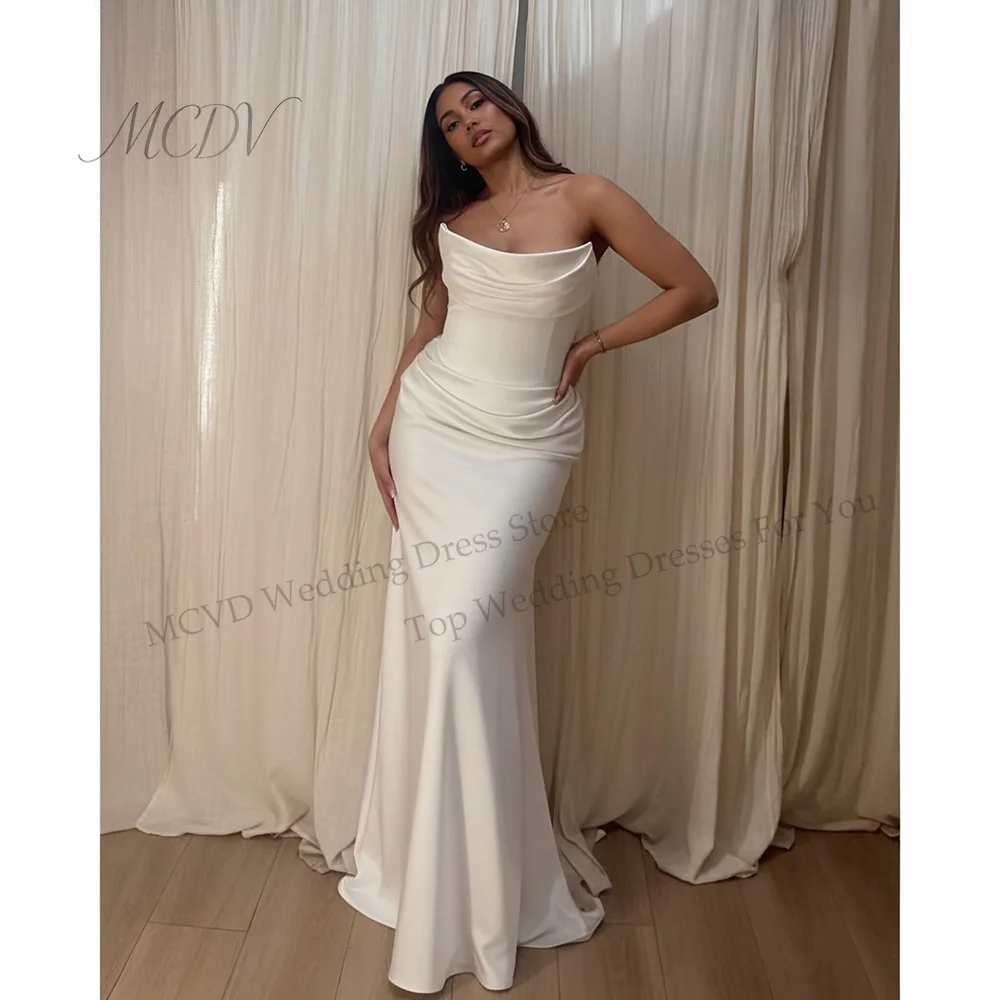 Mermaid Wedding Dresses For Plus Size Women Strapless Pleated Satin Bride Gowns vestido de noiva casamento civil
