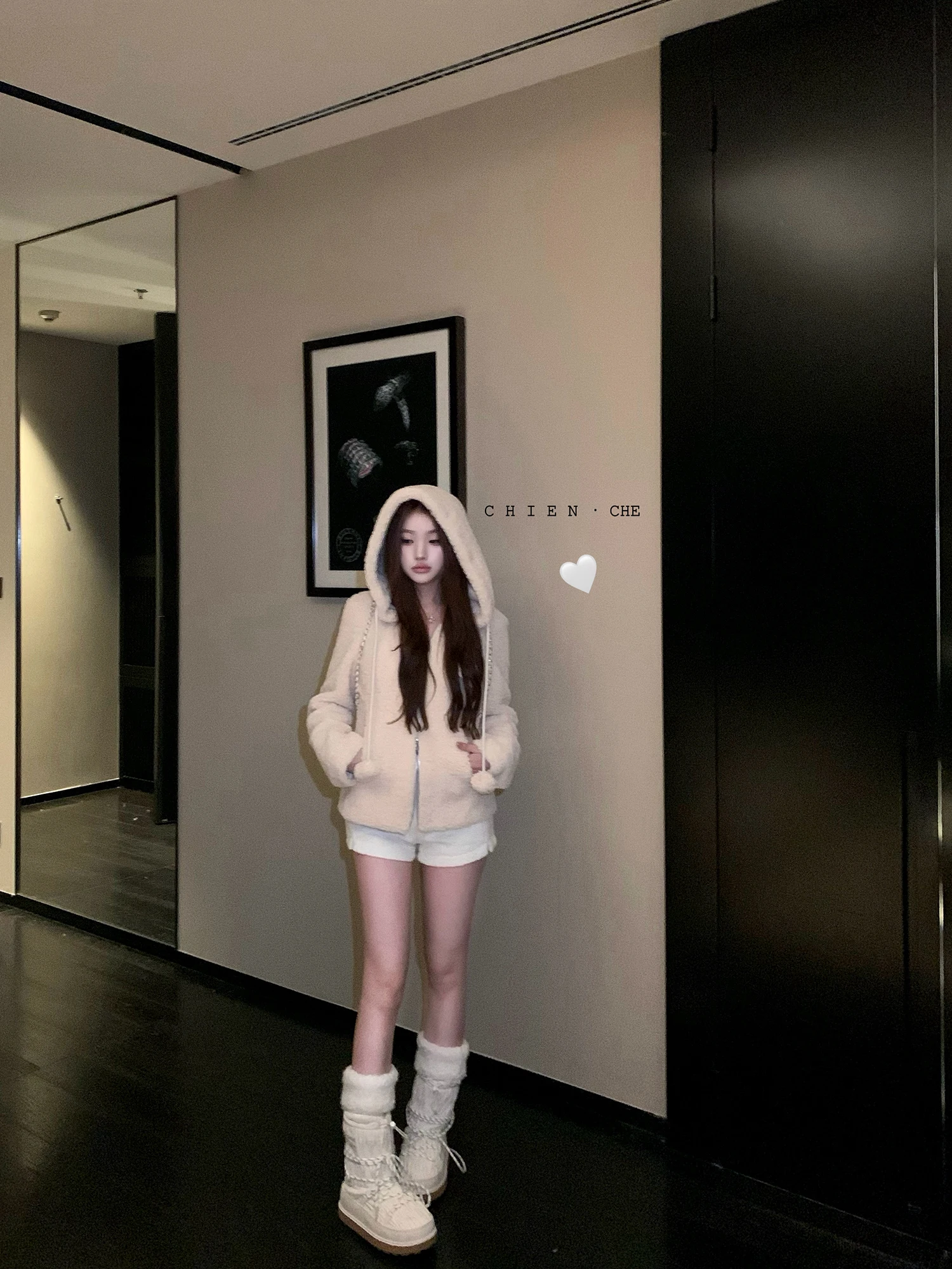 

Женская толстовка Chien с капюшоном из искусственного меха под овчину, зимняя теплая куртка в стиле ретро из мягкой замши с меховой отделкой, для повседневной носки, длинный рукав