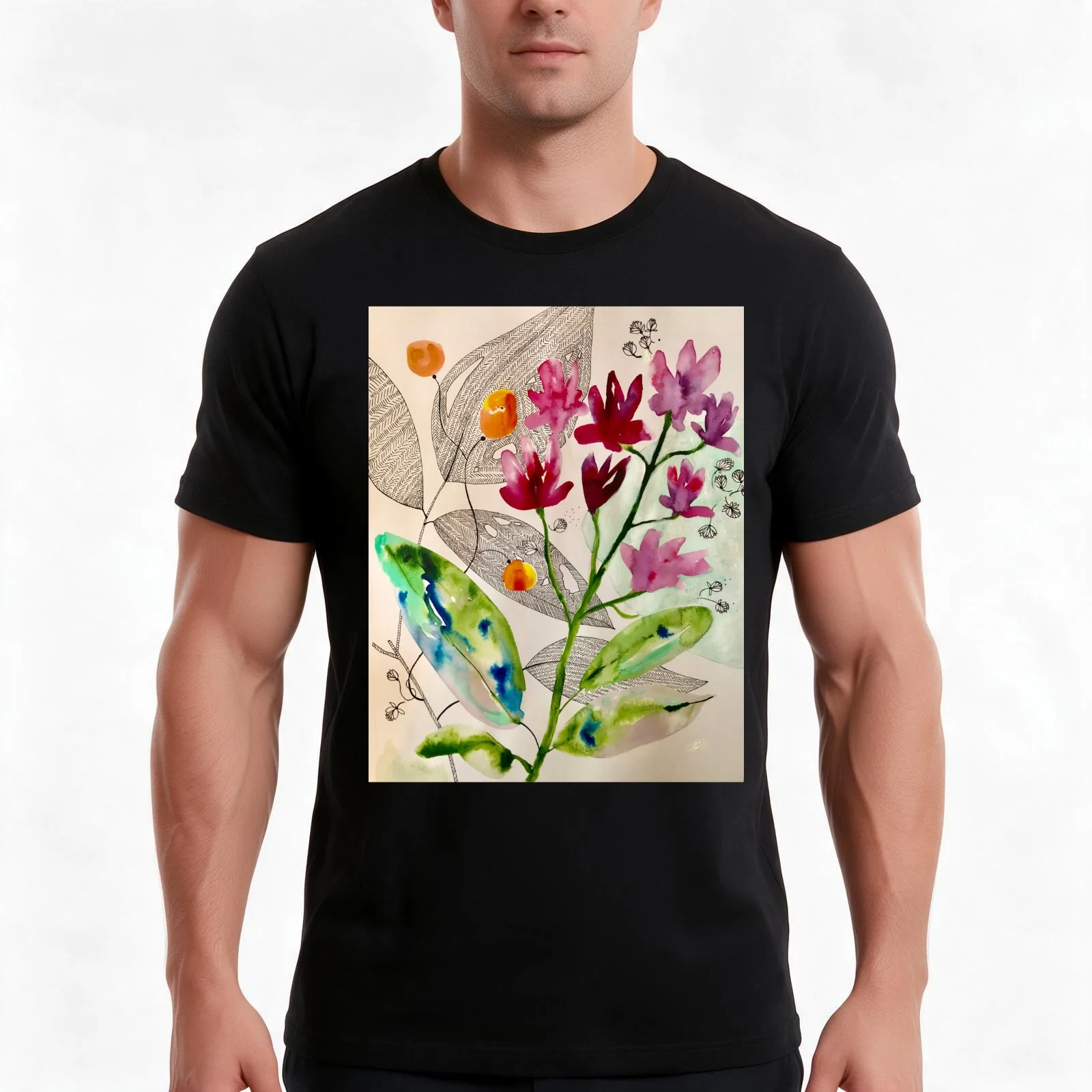 botanical composition T-Shirt Summer Casual Cotton Tee Oversized Streetwear Tops Vintage Graphic Print Unisex Men Women