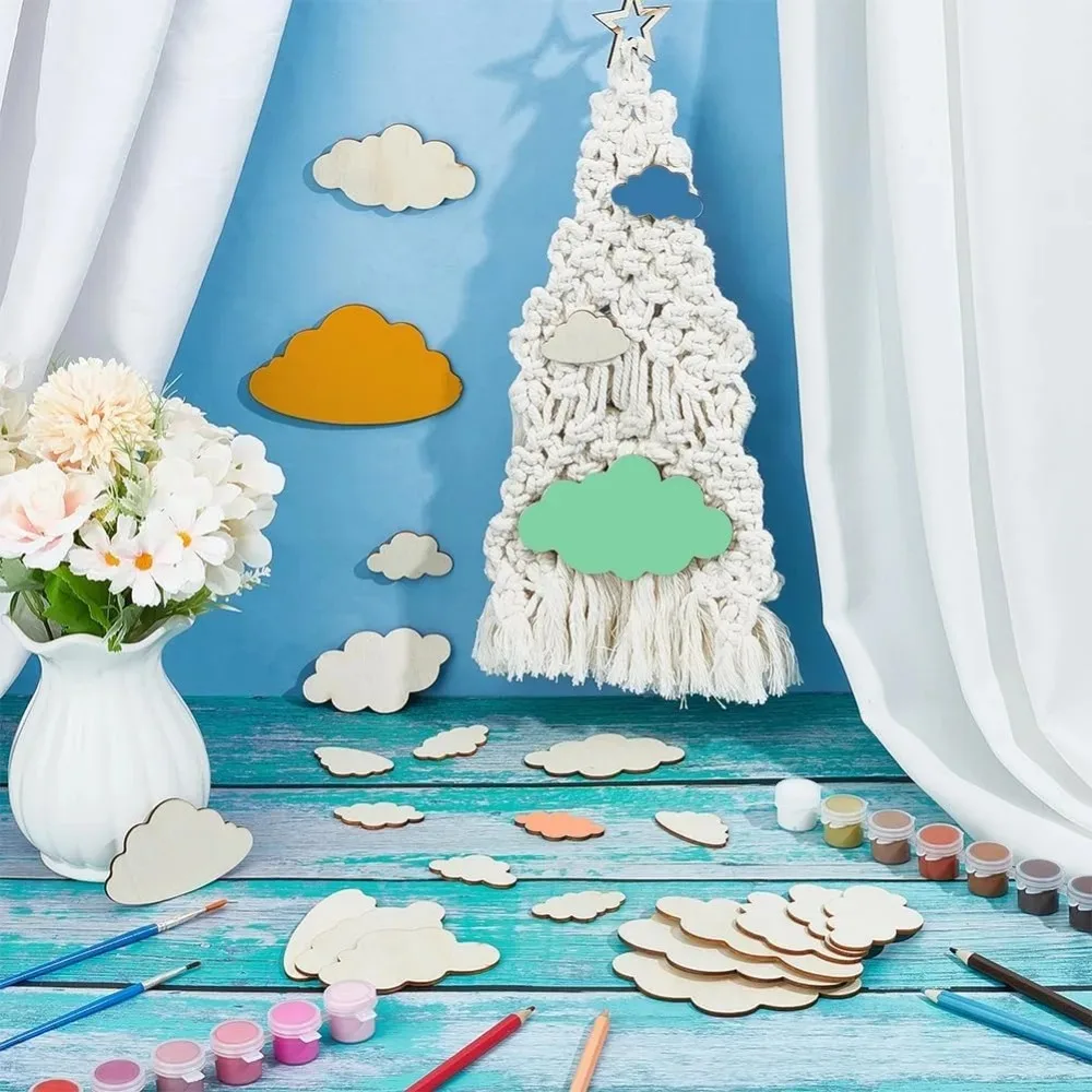 35 قطعة أحجام مختلطة شكل سحابة قطع خشبية شرائح خشبية غير مكتملة سحابة الخشب قطع شريحة فارغة غير مكتملة