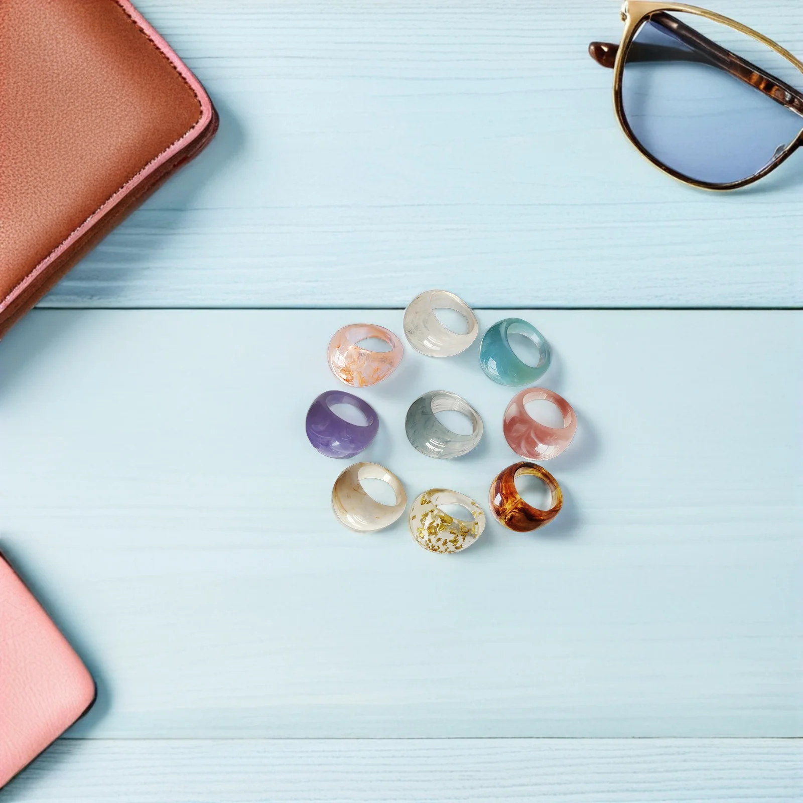 

9pcs Resin Multi Color Chunky Knuckle Rings Wide Statement Finger Stackable Transparent Vintage Jewelry For Women Party Fashion