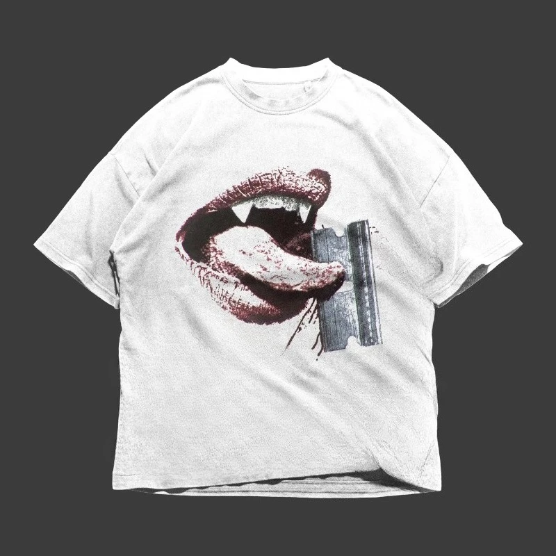 

Футболка Big Red Lip Y2k Mouse — серо-белая футболка — рубашка Gender Y2k — уличная мужская футболка