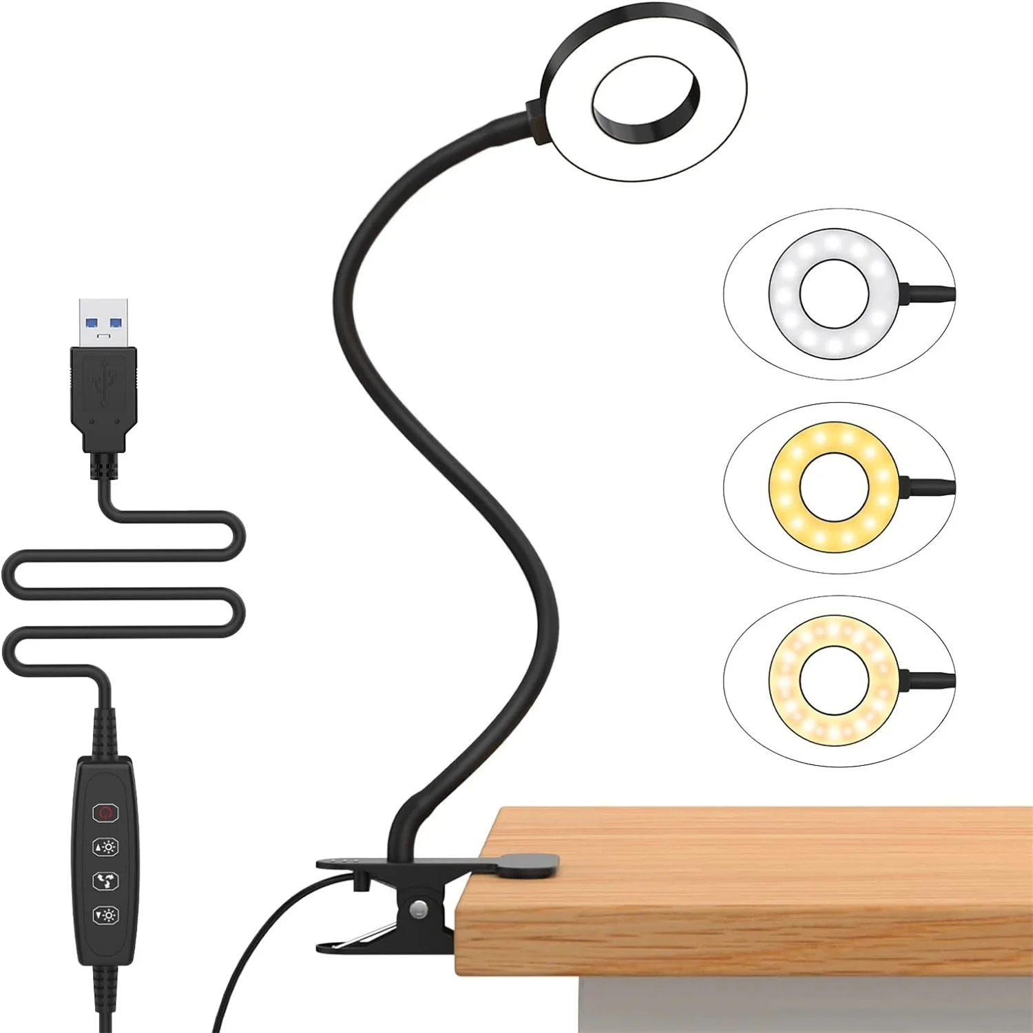 Circular Clip Desk Lamp Silicone Flexible Arm Book Light USB 5V 23Leds Black/White/Pink Reading Light Decorative Lighting
