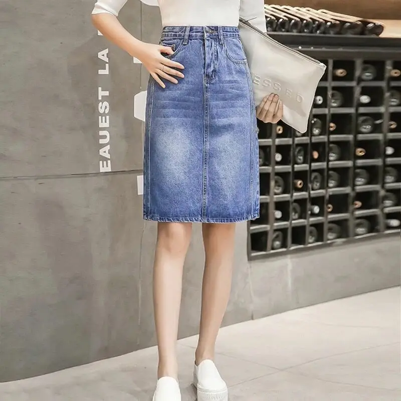 

Skirts for Women Midi Denim To Knees Length Womens Skirt Casual Trend A Line Streetwear Offer Jeans Fashion Jeans Skirts Q533