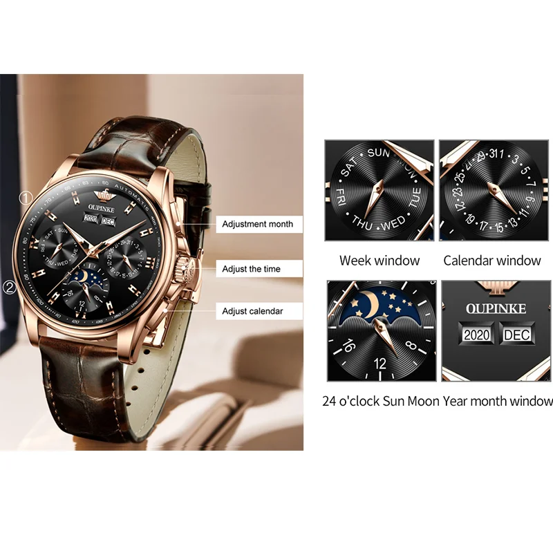 OUPINKE Men\'s Watches Top Brand Automatic Mechanical Watches Man Waterproof Sapphire Mirror Luxury Watch for Men Daily Dress