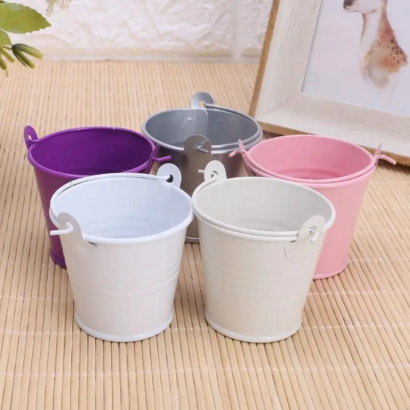 

J2HB Mini Flower Pot with Handle Metal Barrel Planter Succulent Garden Yard Fence