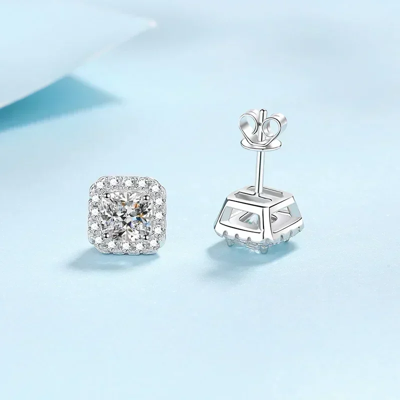 Platinum Pt950 Fine Earrings White Gold Wedding Jewelry Gift, Sparkling 1/2ct Moissanite Diamond Square Women's Stud Earrings