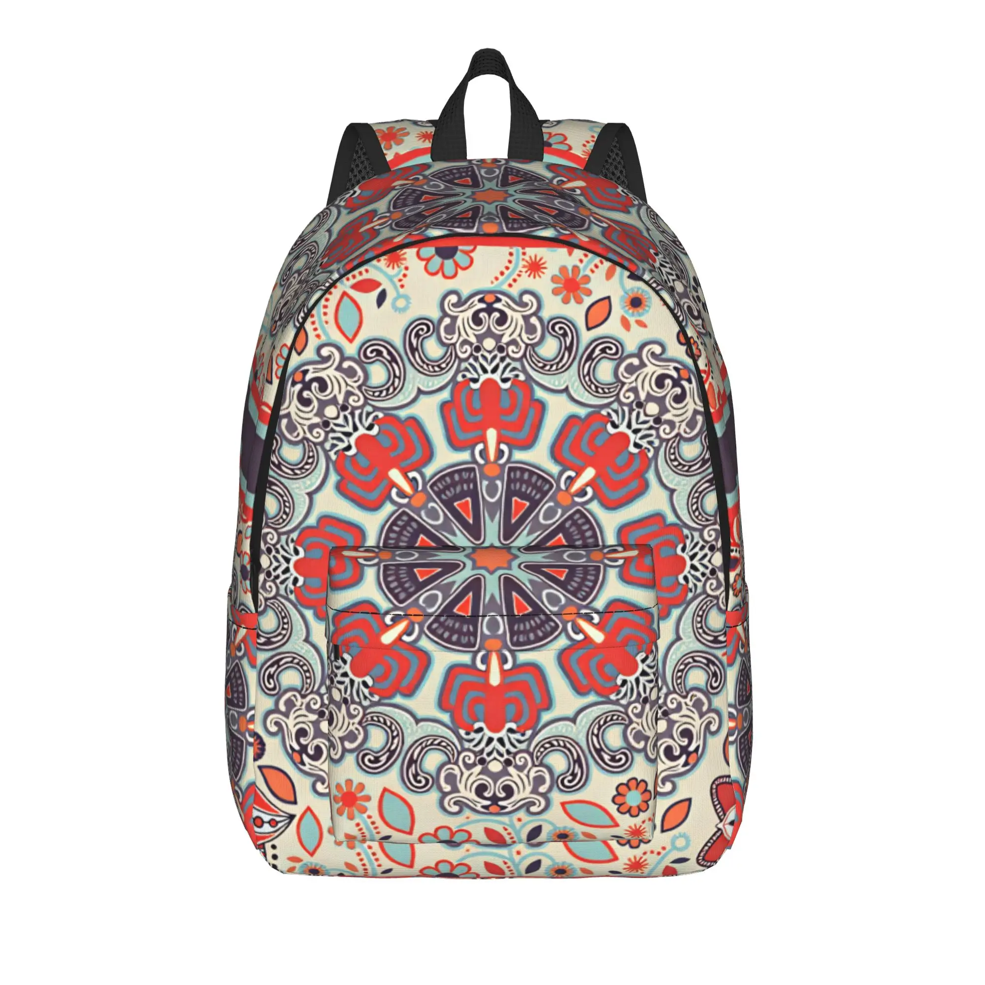 Navy Gold Vintage Floral Mandala (2) Backpack  Boy Polyester Trekking Backpacks Durable Kawaii High School Bags Rucksack