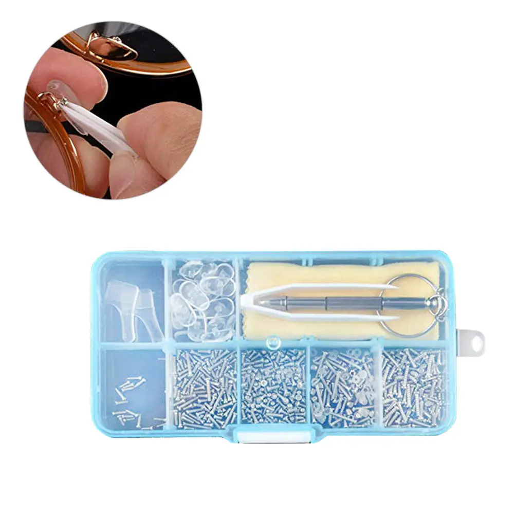 

Набор для ремонта очков: 100 видов винтов из высококачественной нержавеющей стали, саморемонтирующийся комплект, включает носоупоры для очков