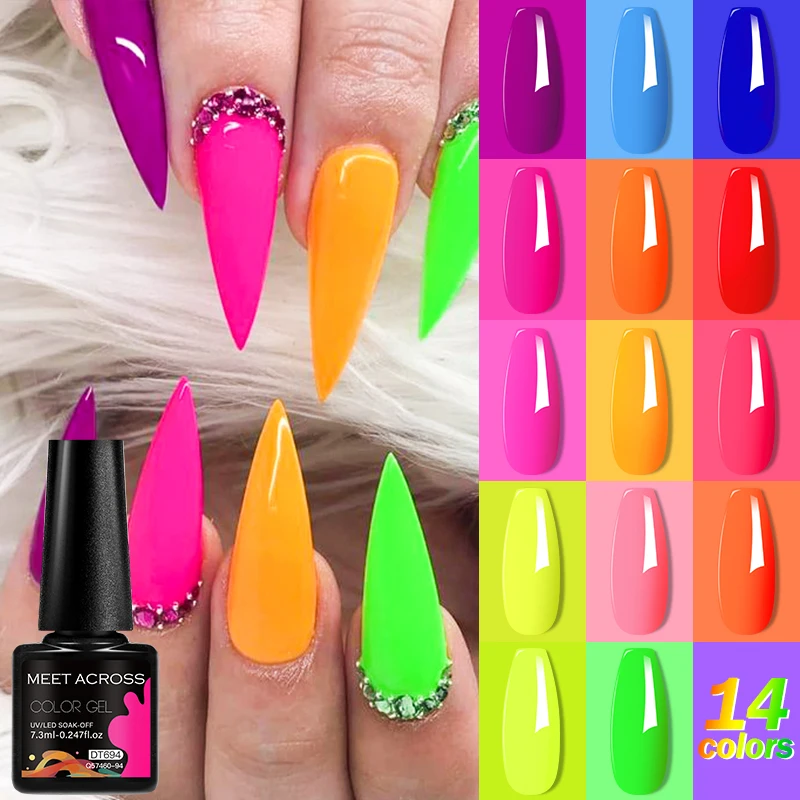 7.3ml Fluorescent Neon Color Gel Nail Polish Sparkly Pink Red Yellow Green Nail Art Soak Off UV Gel Varnish Nail Supplies DIY