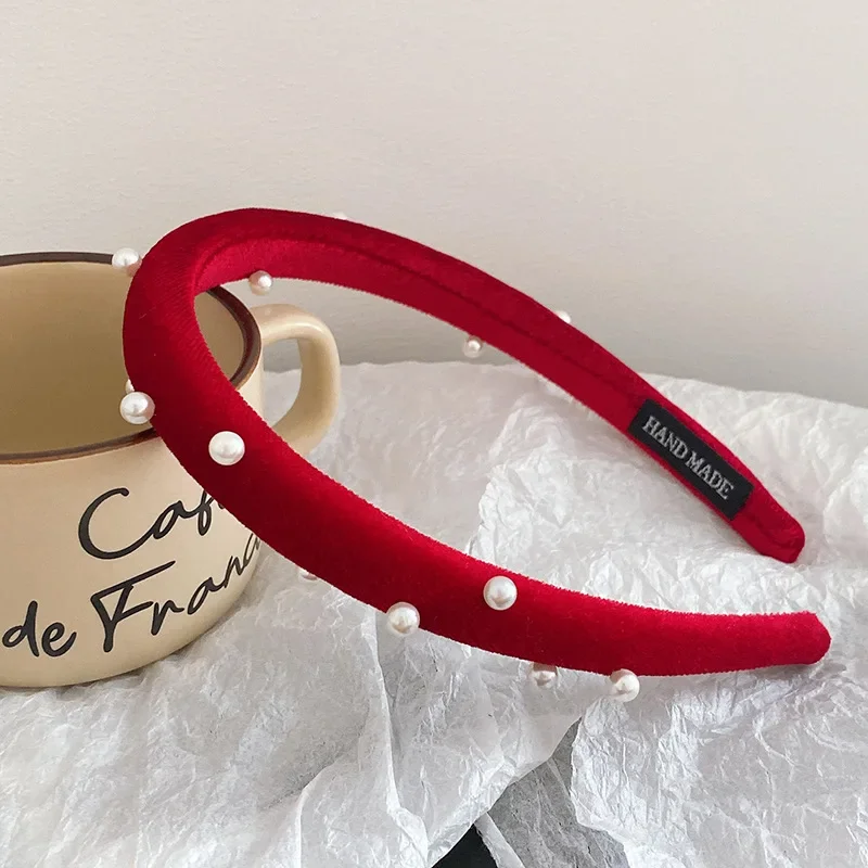 الرجعية الكورية المرأة الجديدة لؤلؤة المخملية عقال الحلو النبيذ الأحمر اللؤلؤ المخملية عقال في الهواء الطلق تنوعا الإناث إكسسوارات الشعر