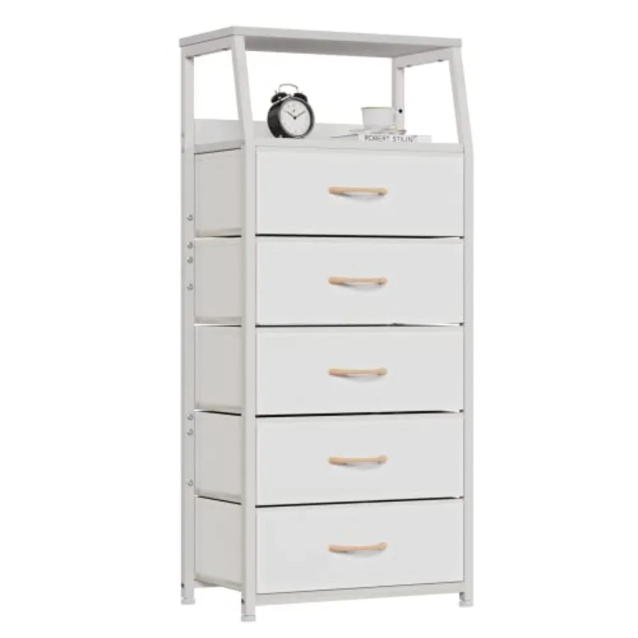 

Тумба-комод белая с 5 ящиками, вертикальный органайзер для хранения, тканевый комод для спальни, прихожей, детской, гардеробной, прикроватный