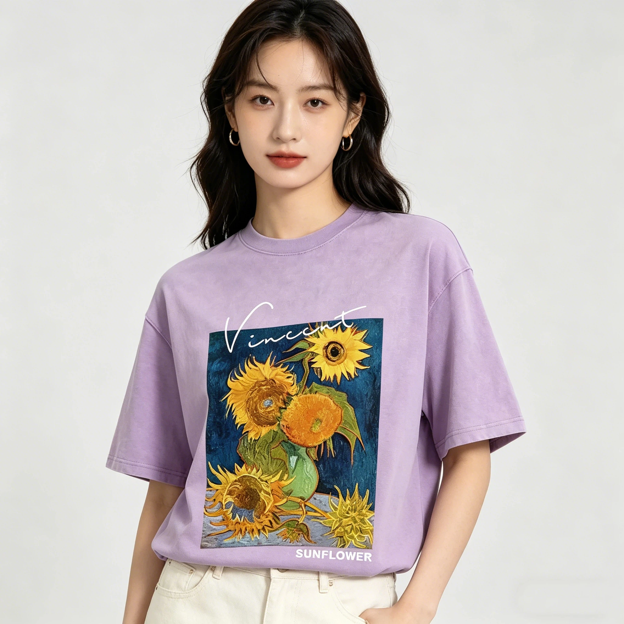 2026-Summer-Casual-Cotton-Washed-T-Shirt-Van-Gogh-Sunflower-Printing-O-Neck-Short-Sleeve-Breathable-Fashion-Tops-for-Women-Men