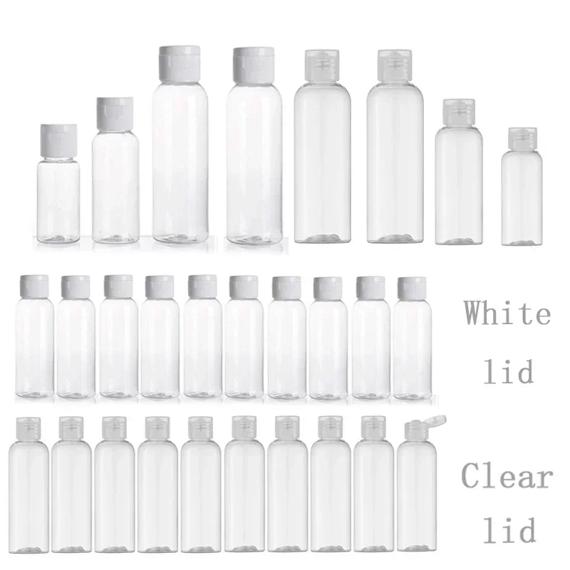 

30 шт. пластиковых бутылочек с откидной крышкой объемом 5-100 мл, портативные дорожные емкости для жидкостей, пустые контейнеры для шампуня, пробников, лосьонов