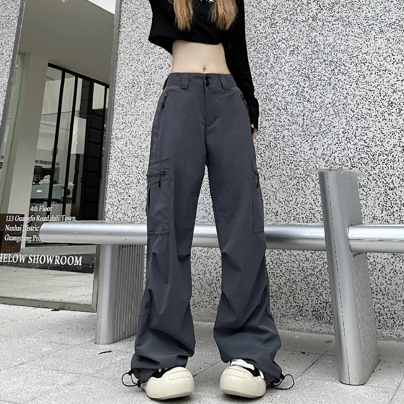 

WCFCX STUDIO Women's Baggy Trousers Junior Unisex Pocket Drawstring Parachute Pants Casual Wide Leg Pantalones 2023 New