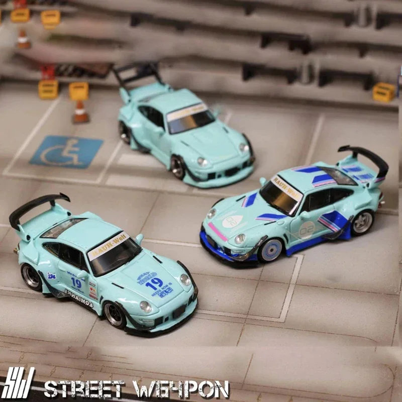 

SW In Stock 1:64 RWB 993 Noctilucent Baby Blue Diecast Diorama Car Model Collection Miniature Street Weapon Warrior
