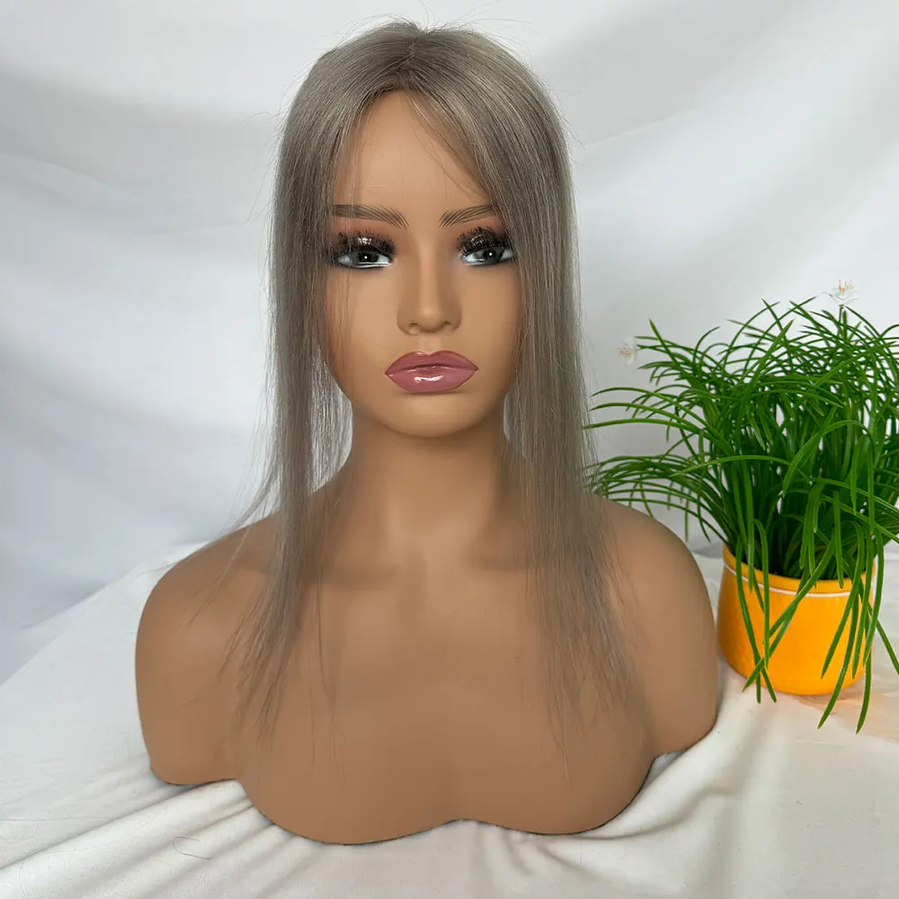 Szare nakładki do włosów dla kobiet Prawdziwe ludzkie włosy 12-calowe nakładki do włosów na cienkie włosy 4X6 Topper Hair Pieces Clip In Wigs Hair Topper