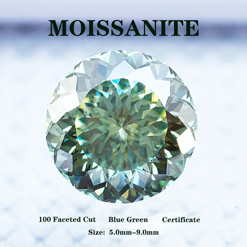 Moissanite Steen 100 Gefacetteerde Geslepen Blauwgroene Natuurlijke Kleur Meerdere Maten Voor Diy Bedels Sieraden Maken Met Certificaat