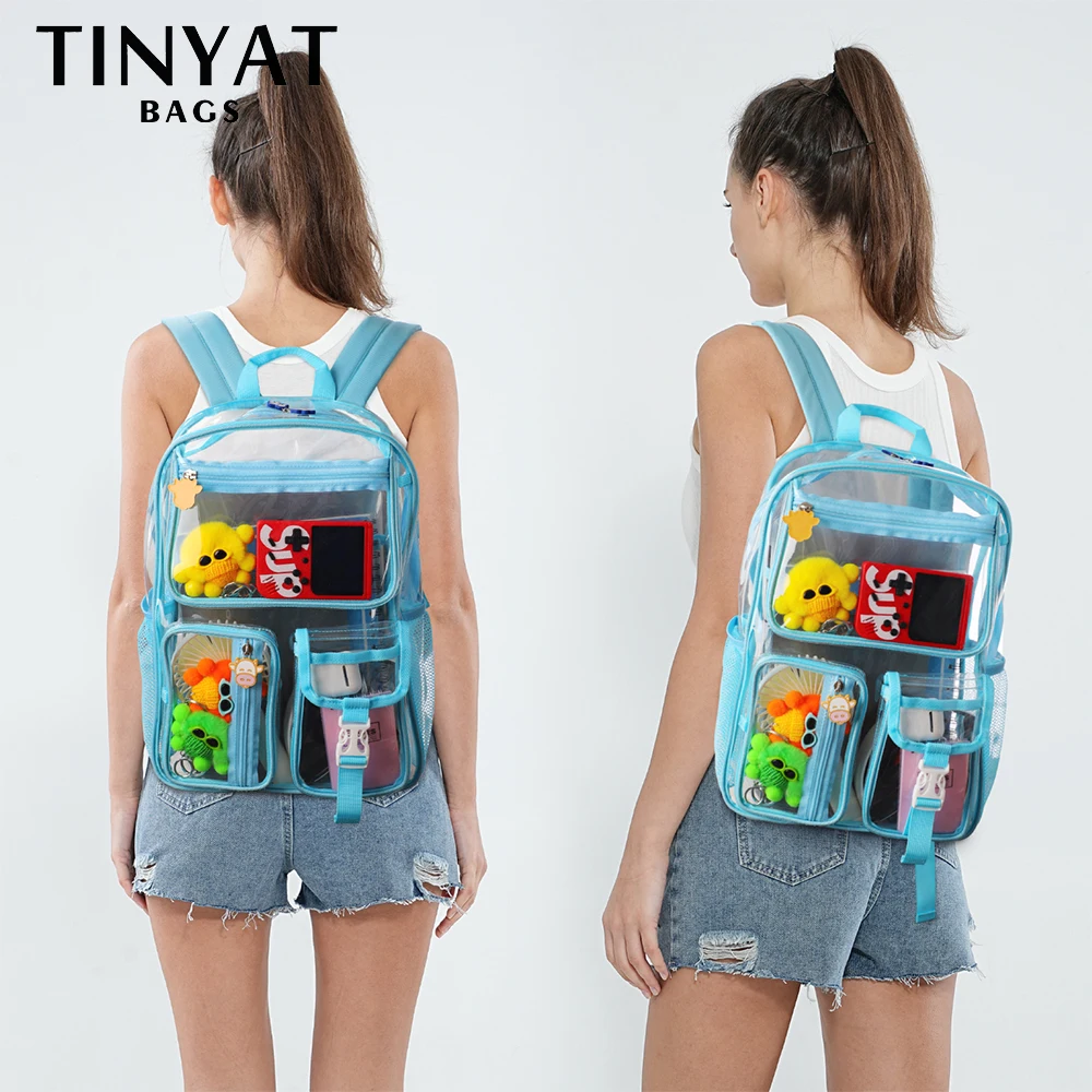 Tinyat Women's Backpacks Transparent Clear Backpacks Waterproof PVC Bags Fashion College Students Transparent Bags Large Solid