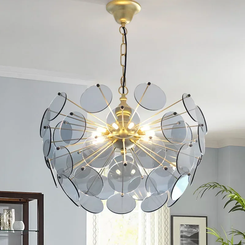 Ltalian Light Luxury Living Room Chandelier Nordic Minimalist Disc Petal Glass Dining  Lamp  Bedroom