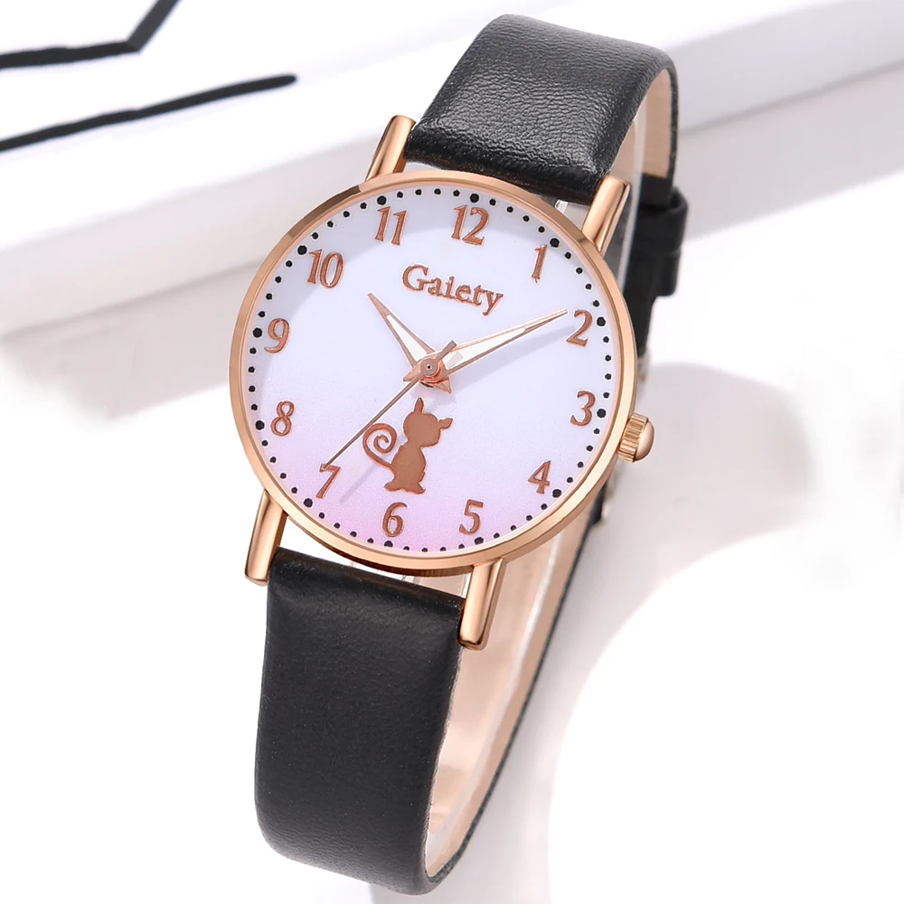 Reloj de cuarzo de estilo minimalista para parejas, cronógrafo con esfera de elemento de gatito emparejado con un reloj informal, regalo perfecto para ella, 1 piezas
