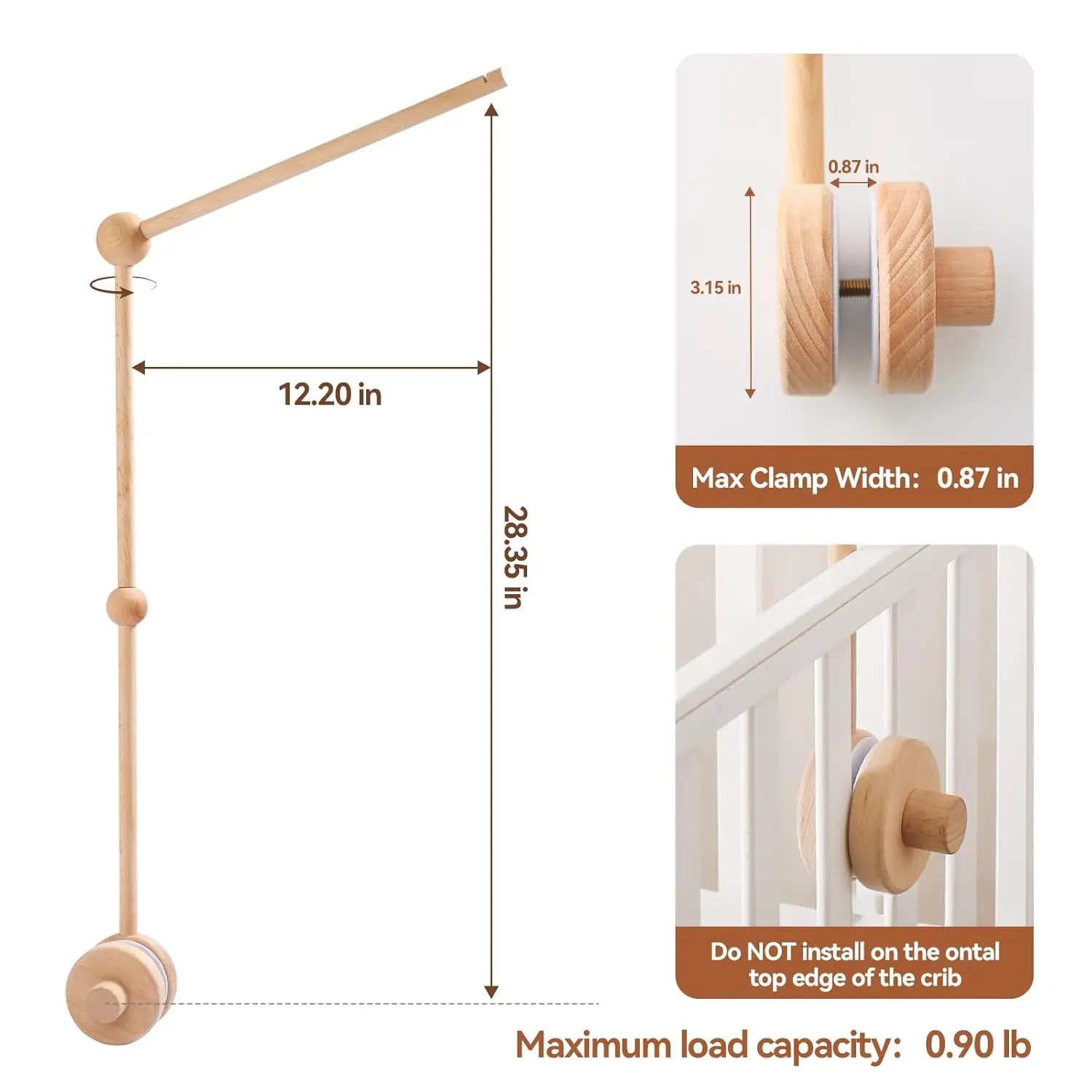 Drewniany uchwyt na karuzelkę nad łóżeczko, stabilny i lekki wystrój do pokoju dziecięcego dla dziewczynek i chłopców