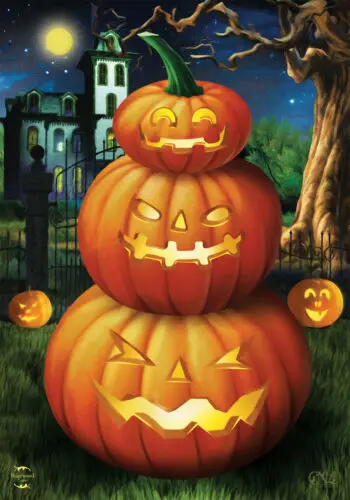 Spooky Jack O'Lanterns Halloween Garden Flag Carved Pumpkins 12.5